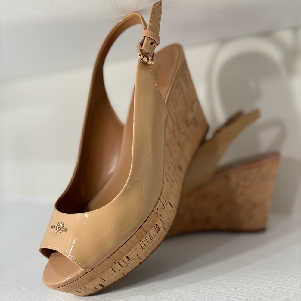 Coach Tan Wedge Sandals with Cork Heel